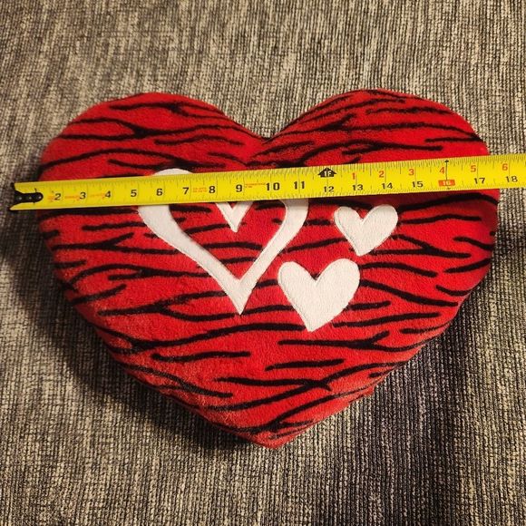 Heart-Shaped Red Throw Accent Pillow with White Hearts and Black Tiger Stripe - Picture 4 of 5